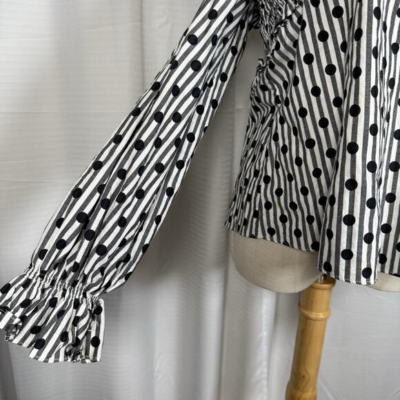 Anna October Smocked Off Shoulder Top Blouse Polka Dot Long Sleeve Women Size S - Picture 3 of 8